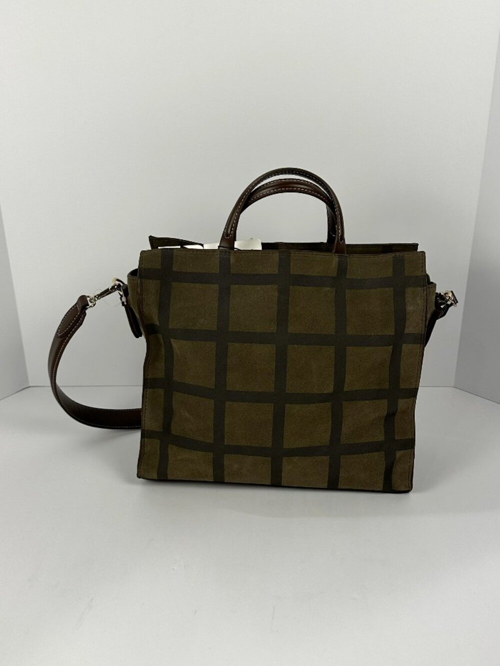 Zara Olive Green and Brown Leather Plaid Bag NWT